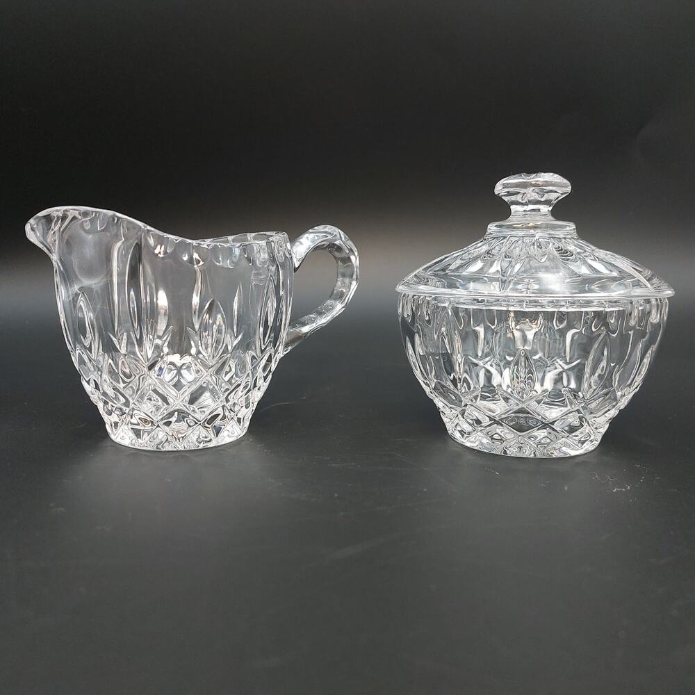 Gorham King Edward Crystal Sugar and Creamer Set Vintage Cut Glass Lidded Bowl